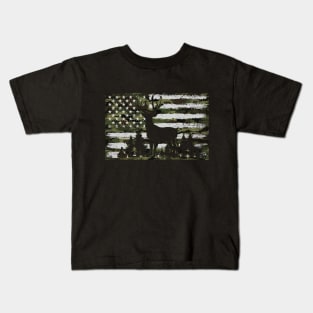 Camouflage American Flag Deer Hunting Kids T-Shirt